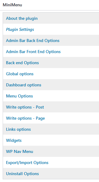 Adminimize menu list