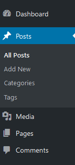 WordPress menu with comments menu
