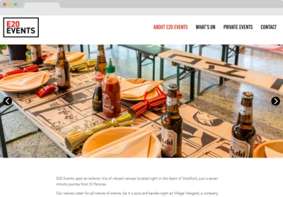 E20 Events website screenshot